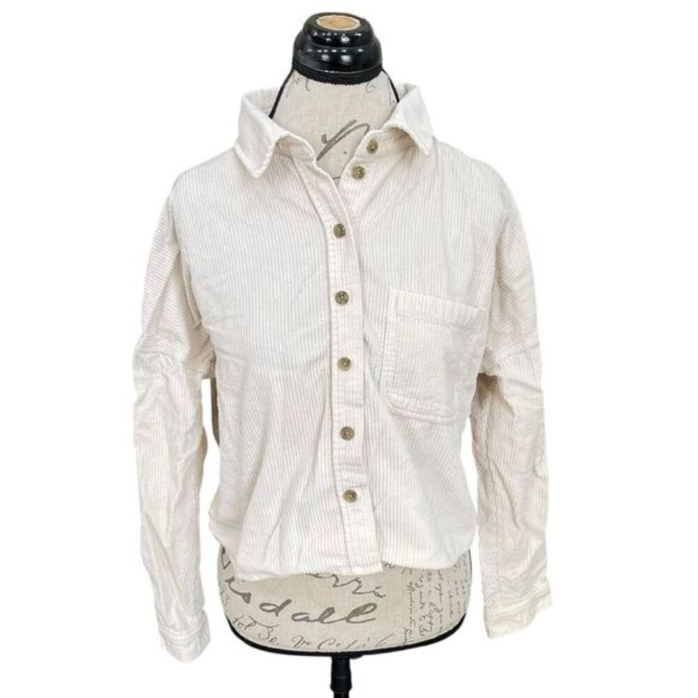 American eagle Womens Sz Small Button Up Top Ivory Corduroy Cropped Rodeo Boho